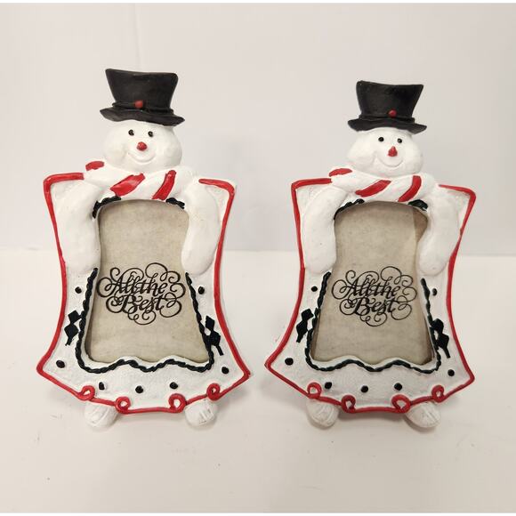 Lot of 7 Vintage Christmas Photo Frames Holiday Decor Snowman Bear Reindeer Tree - Picture 2 of 9